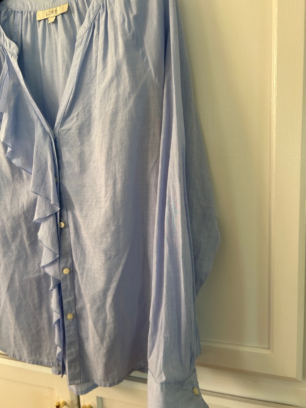 LOFT Sky Blue Ruffle-Front Long Sleeve Blouse - Picture 4 of 5